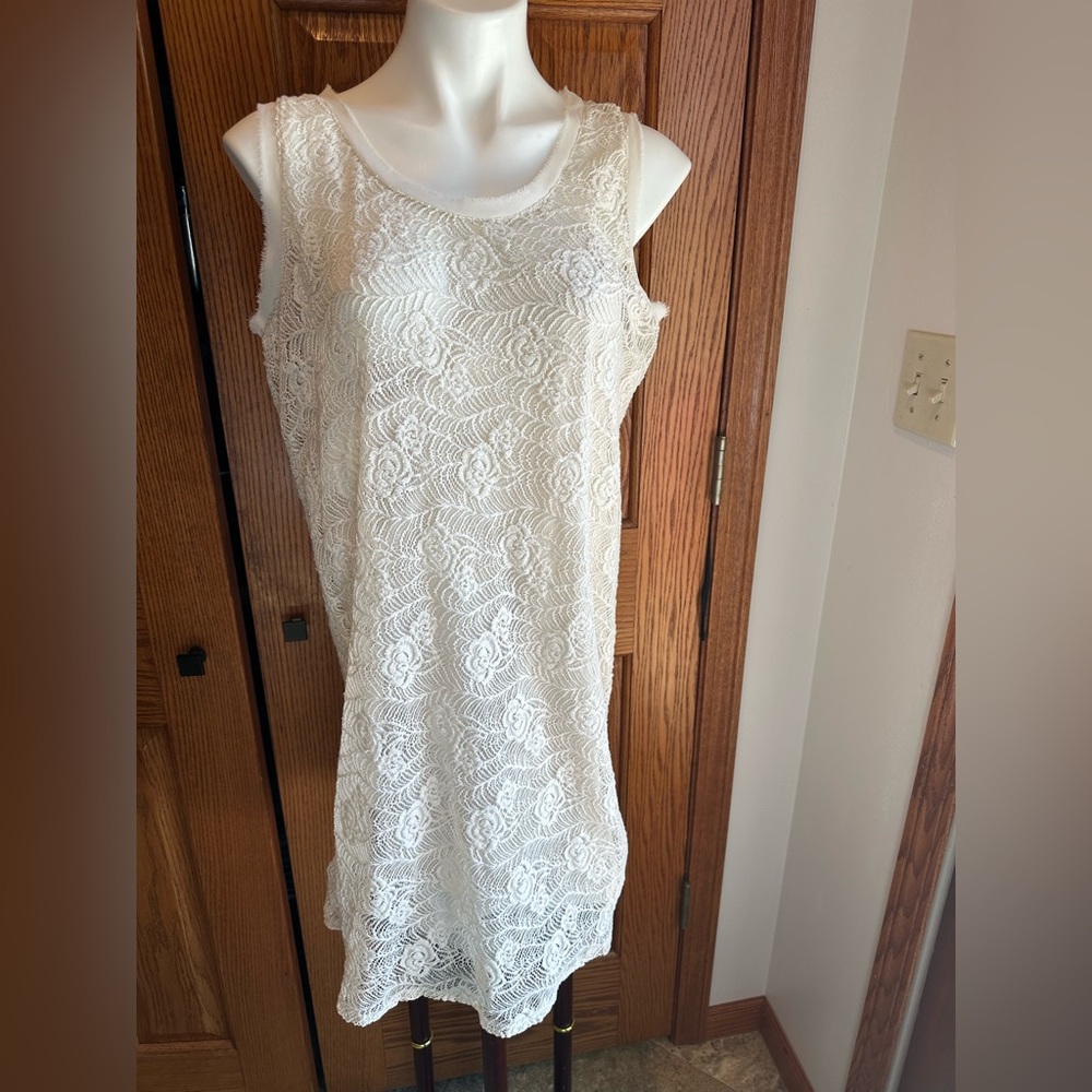 Daisy Fuentes XL Lace Slip Dress Crocheted Floral Sleeveless Layered Sorority